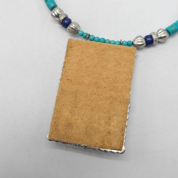 Heishi Turquoise Openwork Silver Tone Pendant Necklace With Adjustable Chain - Picture 5 of 6